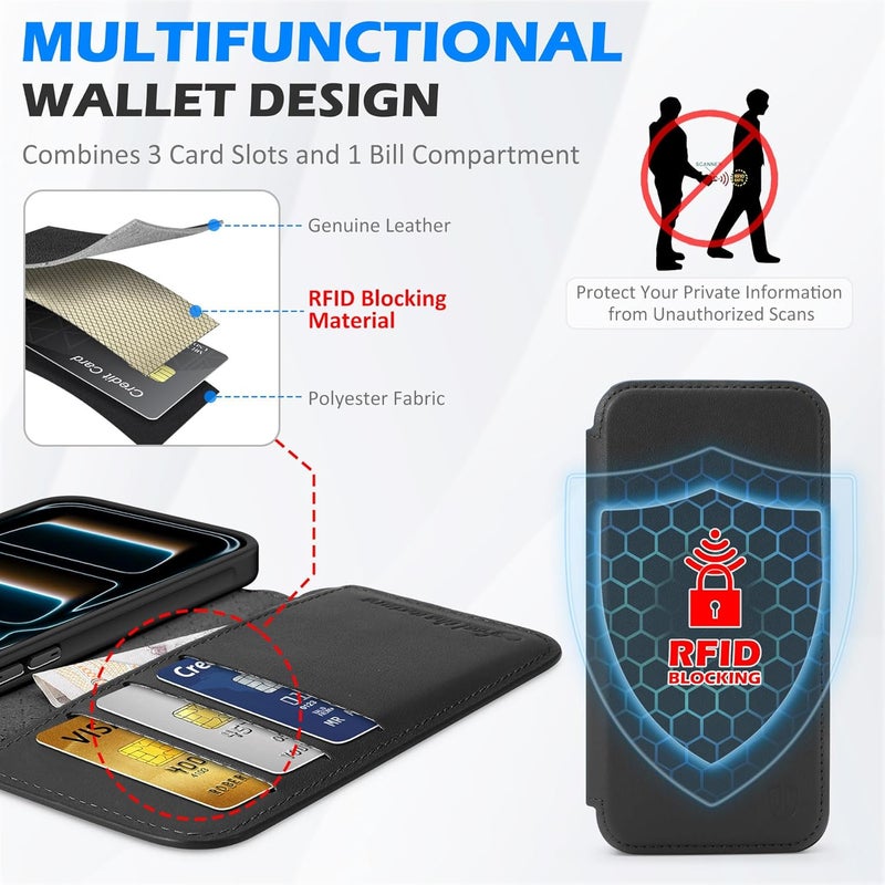 SHIELDON Genuine Leather Slim Wallet Case for iPhone Air 6.5-inch 2025 | Magnetic Closure | Wireless Charging | RFID Blocking Credit Card Holder | Folio Protective Phone Cover | Black - Image 5